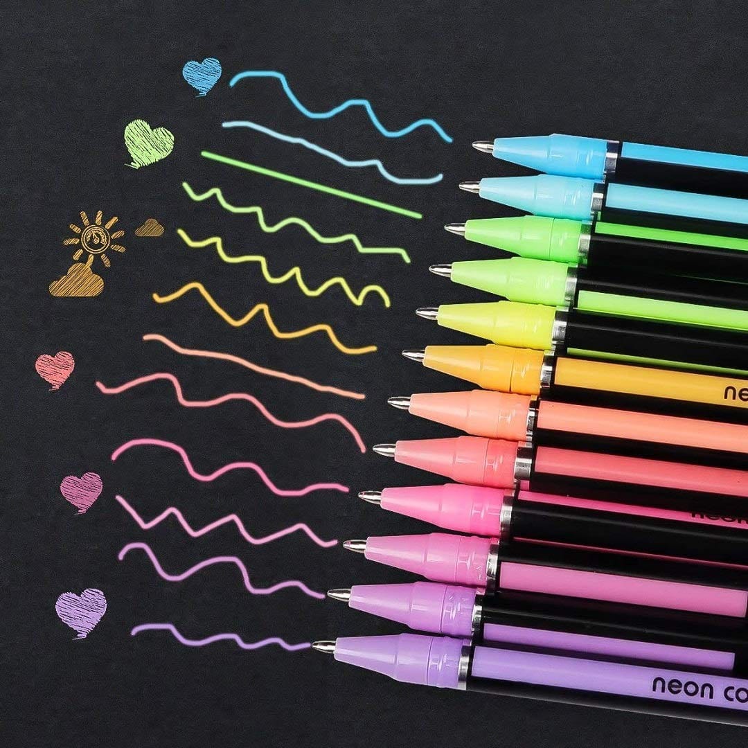 jai ambe novelties Canvas, Sketch books and Everything! Pastel Neon Highlighter Journaling Pen (Pack of 12)