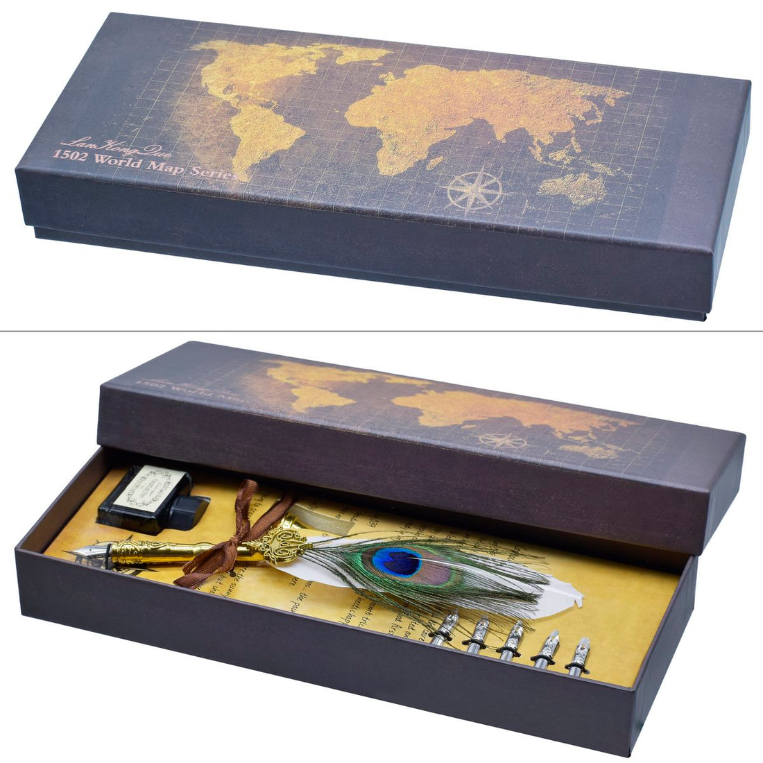 Premium Peacock Feather Fountain Pen Gift Box set