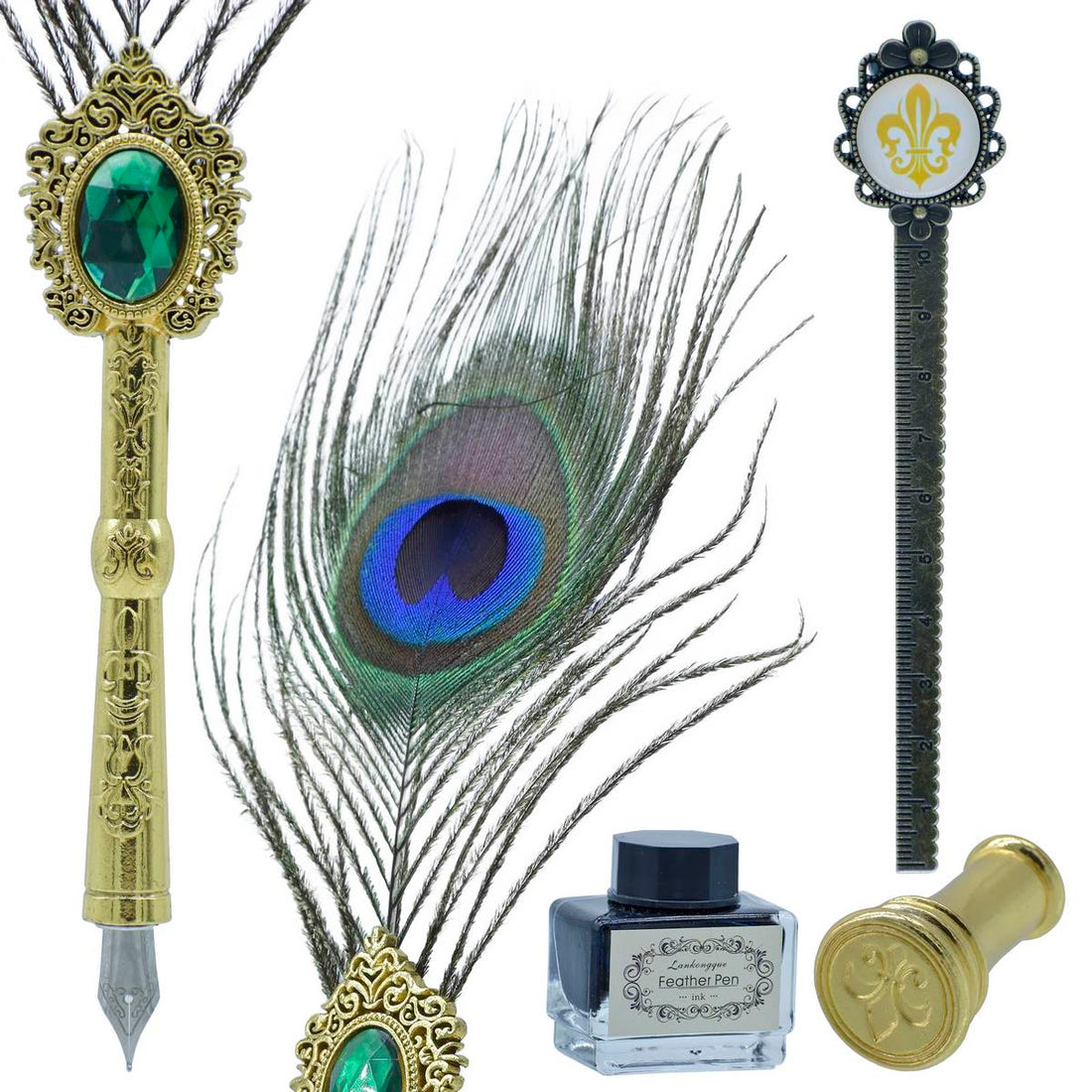 Premium Peacock Feather Fountain Pen Gift Box l Set Of 4Pics l