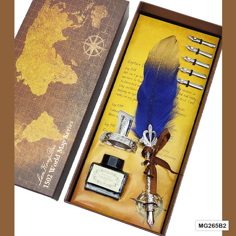 MG Traders Feather Pens Mg265B2 Feather Ink Pen Box Set Silver