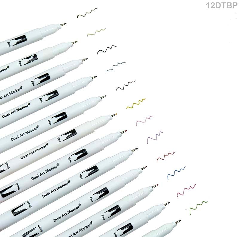 MG Traders Pen Dual Tip Brush Pen 12 Color Set (12Dtbp)